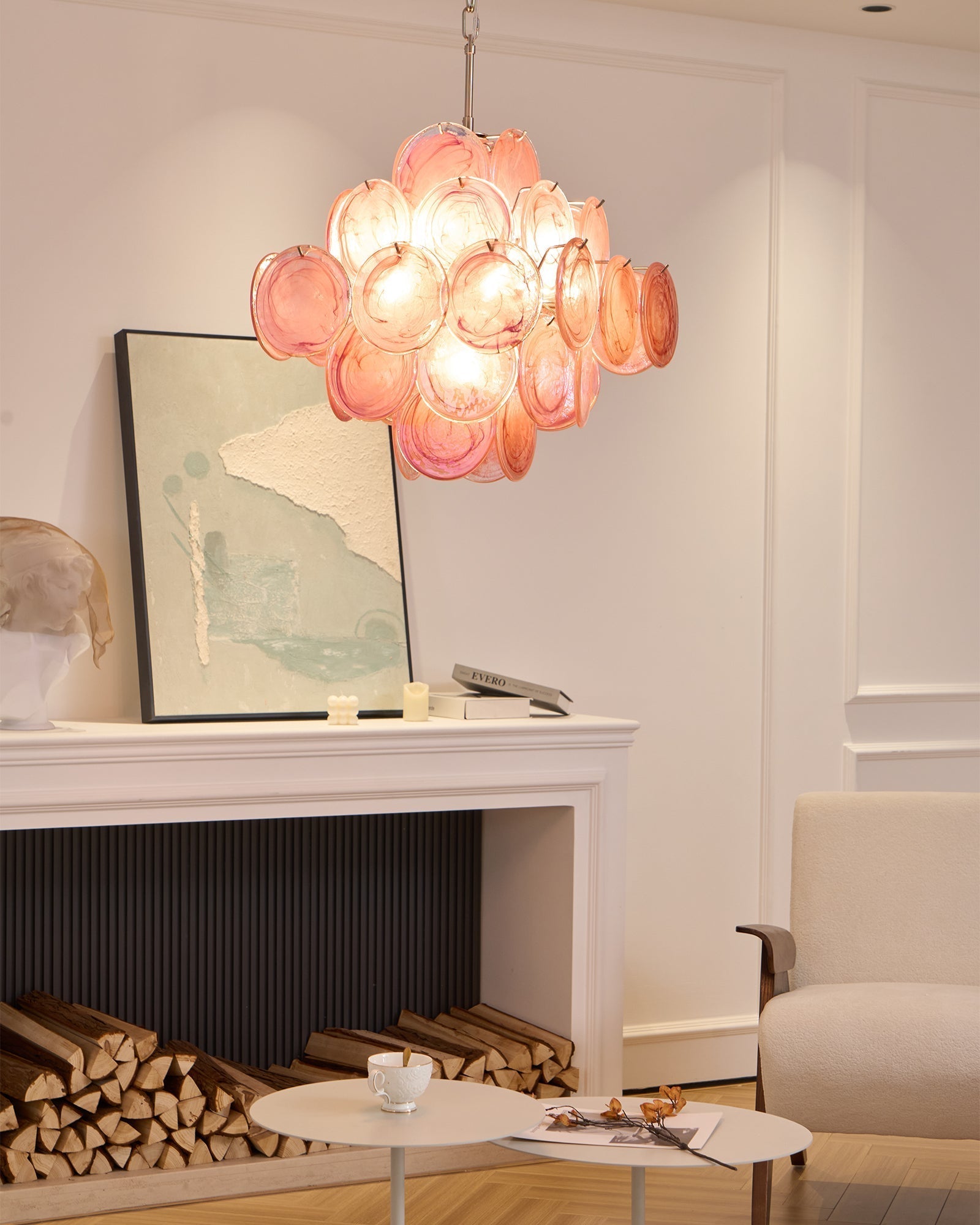 Aurora Chandelier Pink Glass Disc Layered Romantic - Letslighting