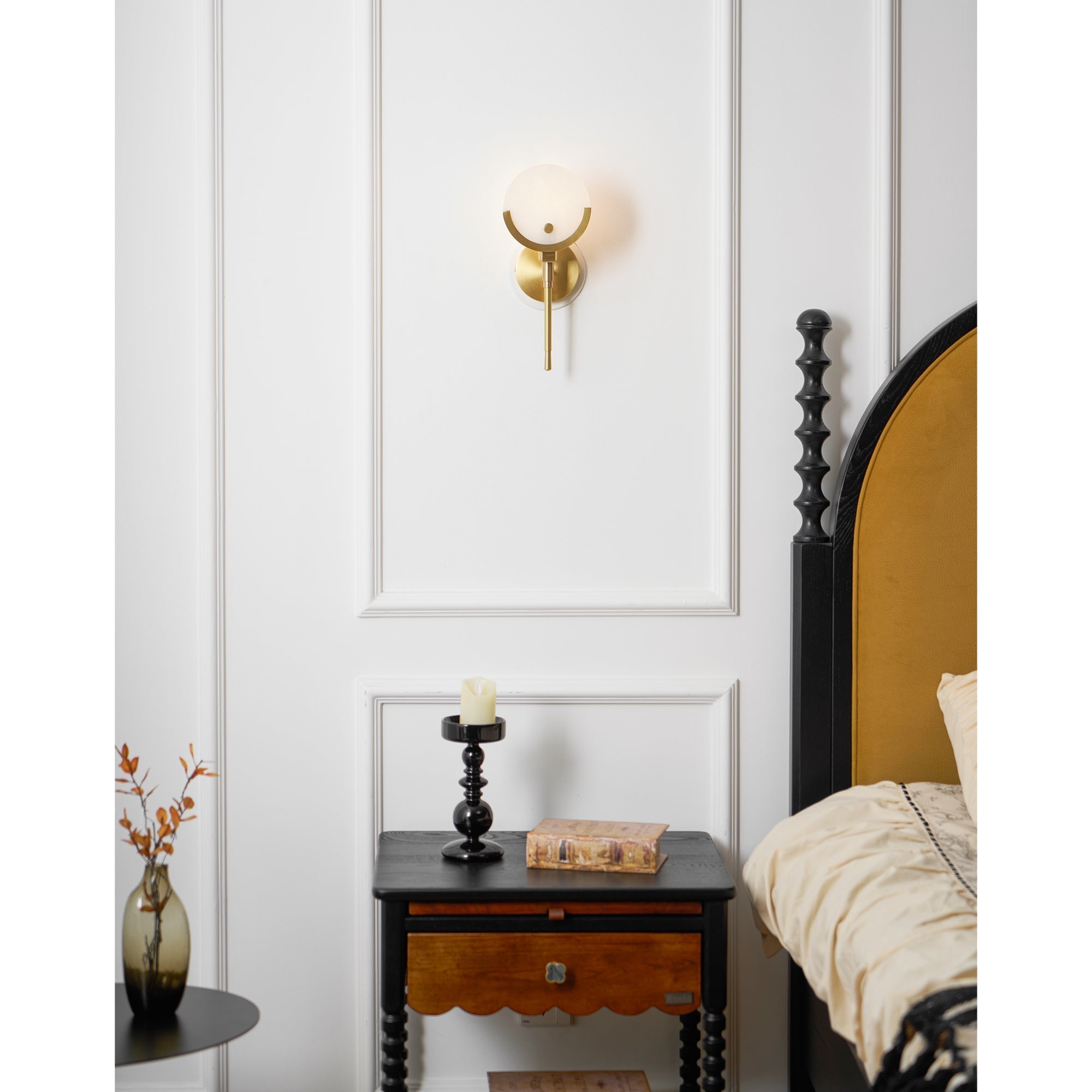 Ljomuvyo Modern Minimalist Brass Alabaster Sconce Wall Lamp - Lamp Copper