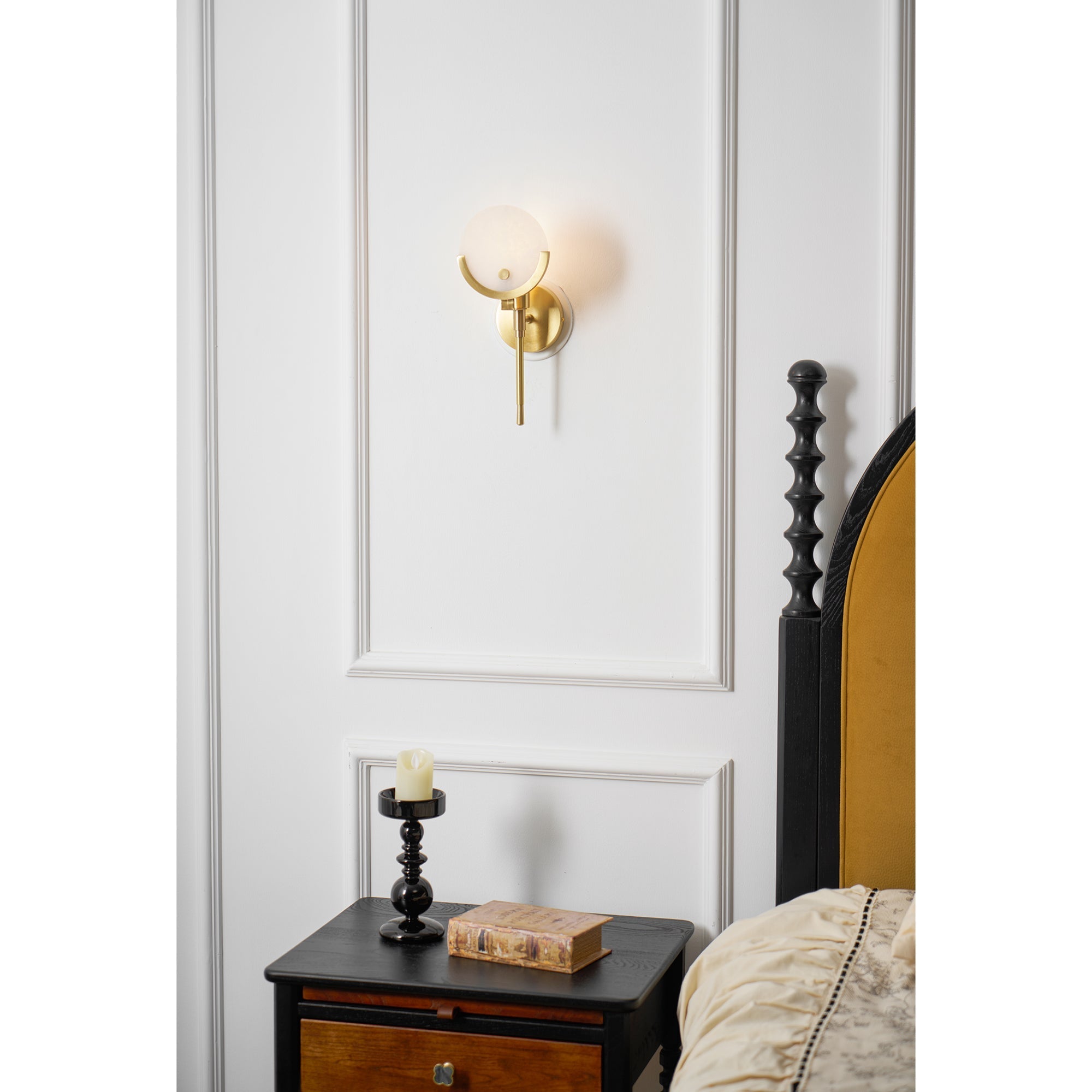 Ljomuvyo Modern Minimalist Brass Alabaster Sconce Wall Lamp - Lamp Copper