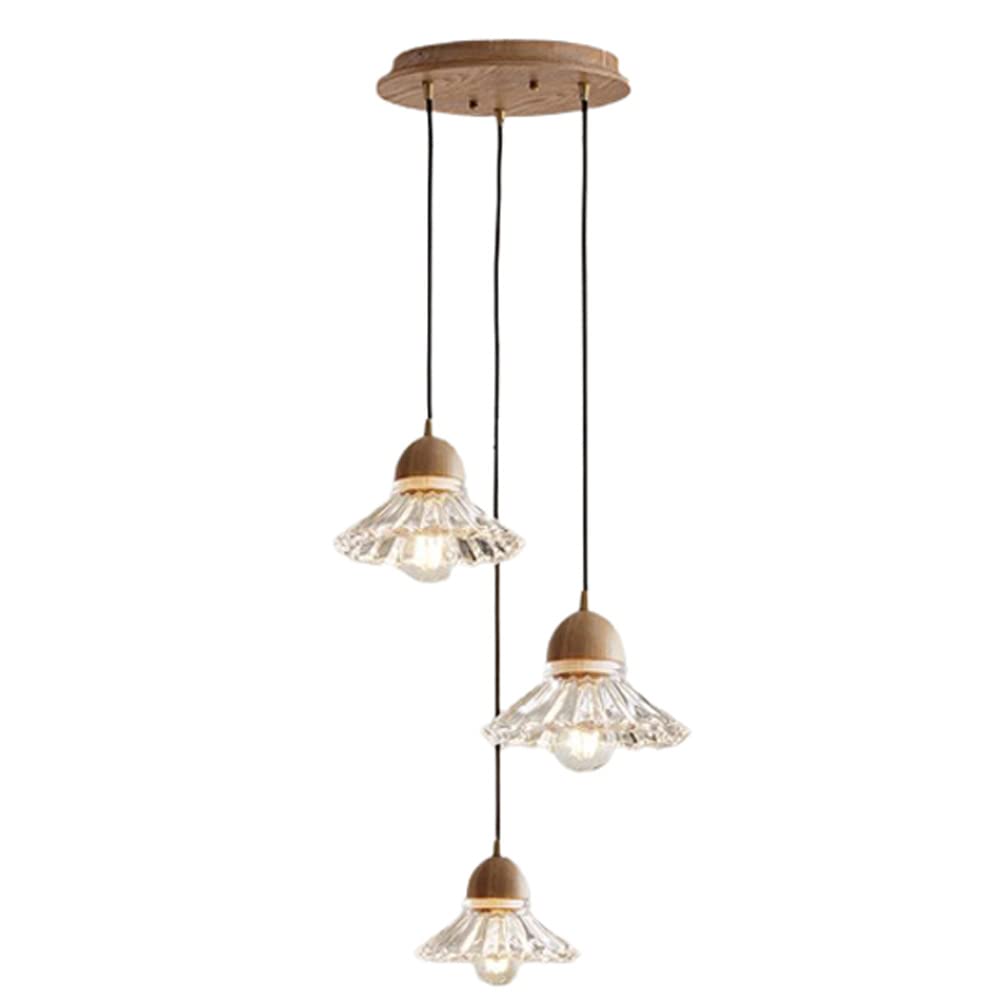 Valentina Rétro LED Suspension Bois Verre Salon/Chambre À Coucher