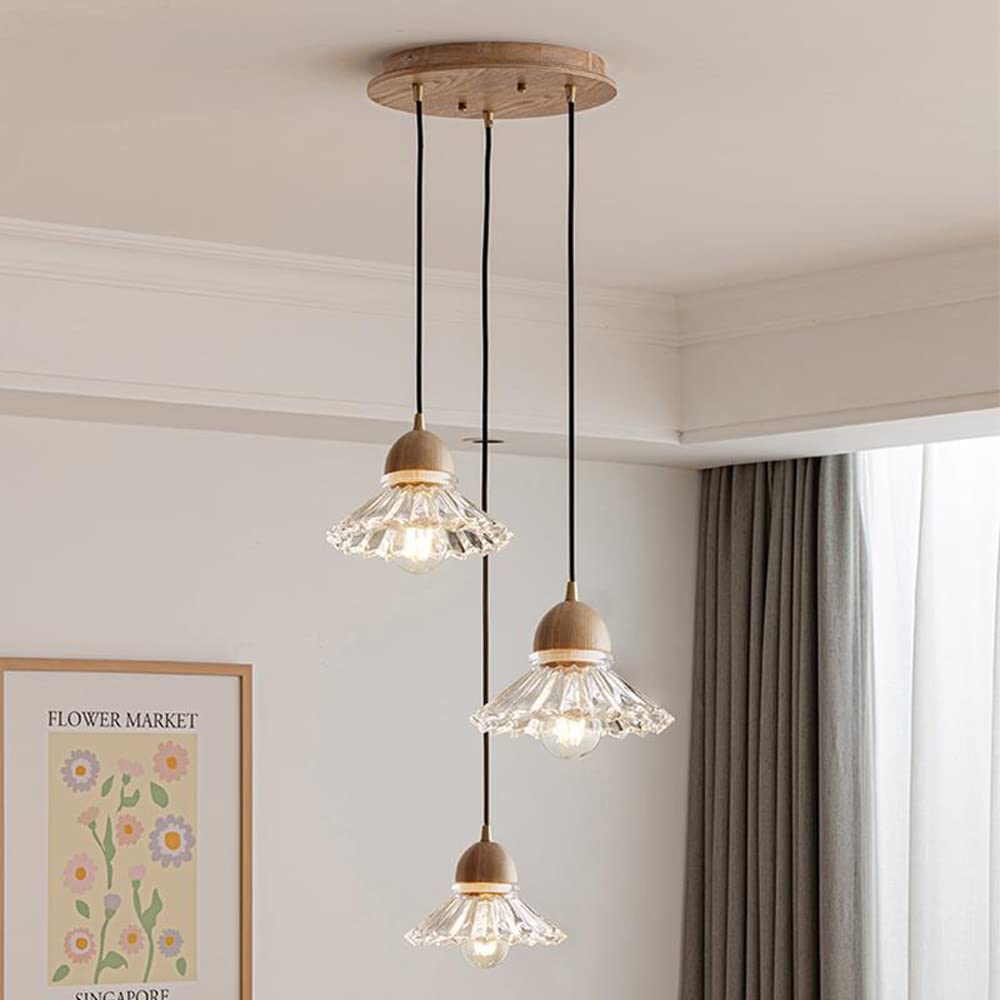 Valentina Rétro LED Suspension Bois Verre Salon/Chambre À Coucher
