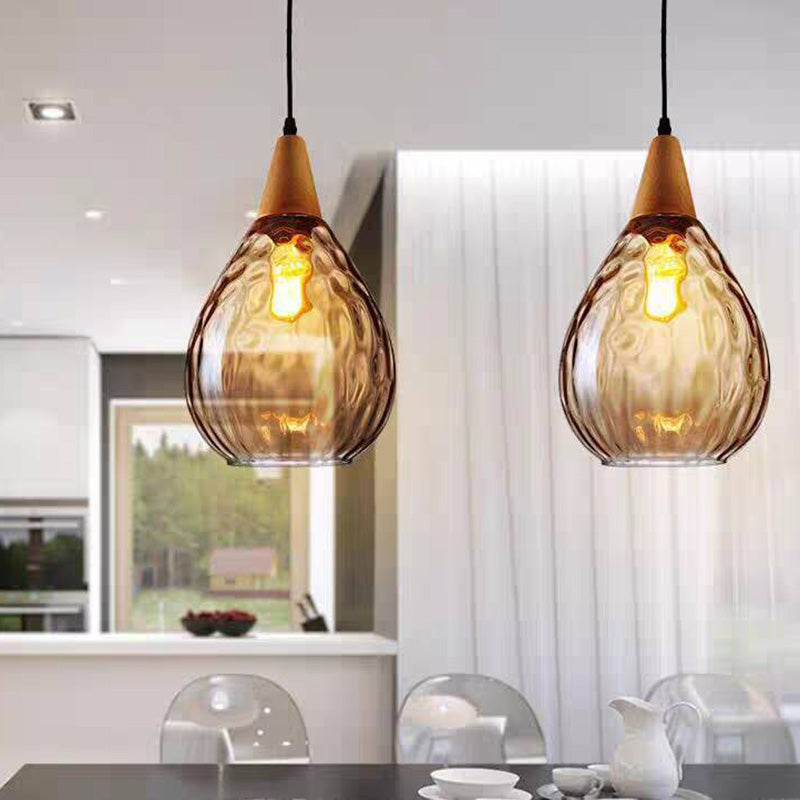 Arisha Vintage LED Suspension Ambre Verre Bois Chambre à coucher