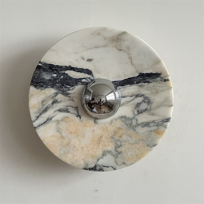 Zeno Modern Minimalist Round Chrome Marble Metal Wall Sconce - Lamp Copper