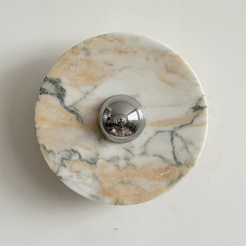 Zeno Modern Minimalist Round Chrome Marble Metal Wall Sconce - Lamp Copper