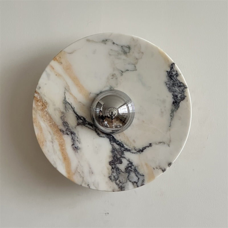 Zeno Modern Minimalist Round Chrome Marble Metal Wall Sconce - Lamp Copper