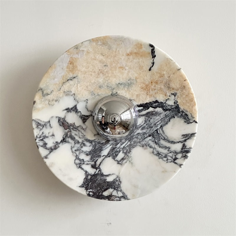 Zeno Modern Minimalist Round Chrome Marble Metal Wall Sconce - Lamp Copper