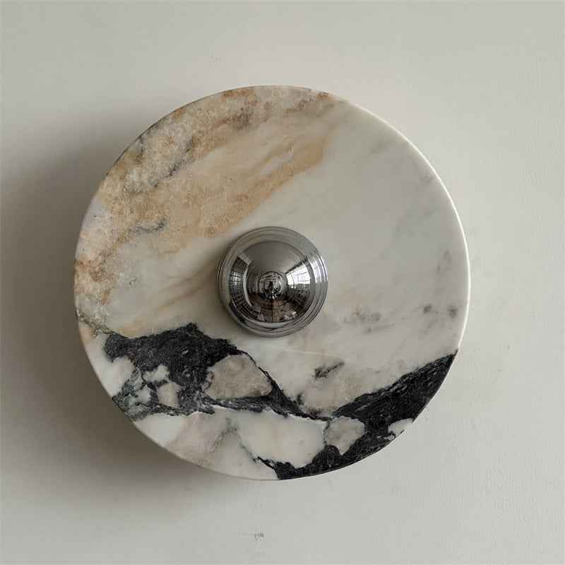Zeno Modern Minimalist Round Chrome Marble Metal Wall Sconce - Lamp Copper