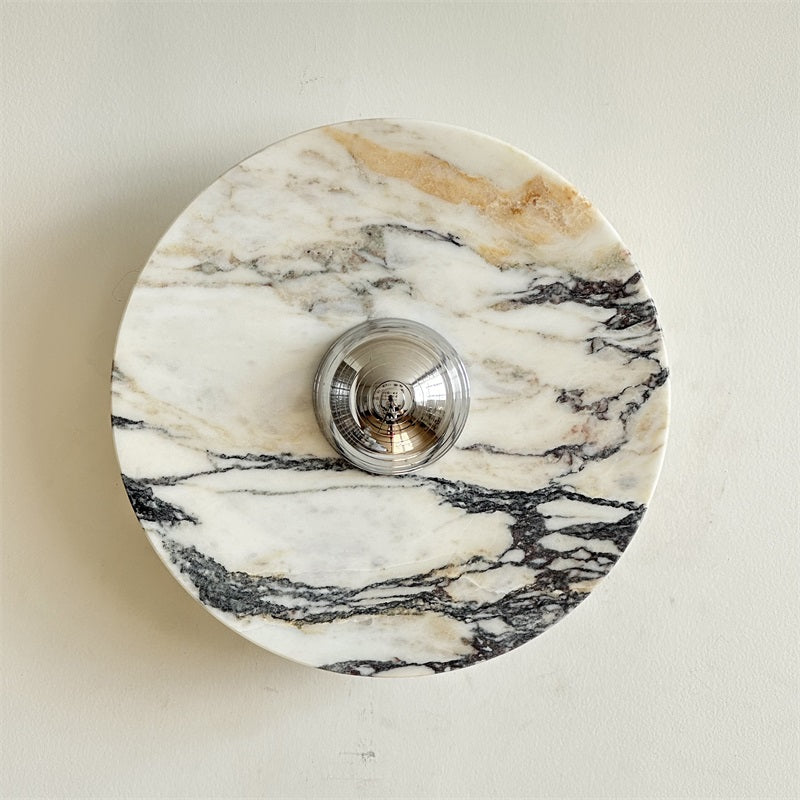 Zeno Modern Minimalist Round Chrome Marble Metal Wall Sconce - Lamp Copper