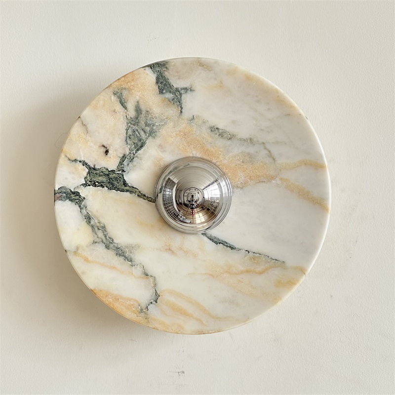 Zeno Modern Minimalist Round Chrome Marble Metal Wall Sconce - Lamp Copper