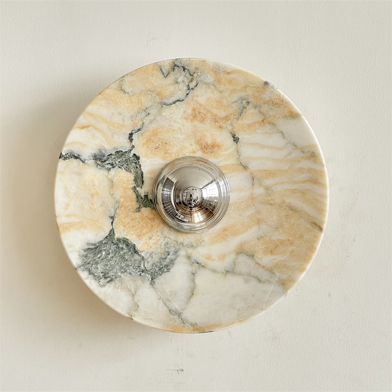 Zeno Modern Minimalist Round Chrome Marble Metal Wall Sconce - Lamp Copper