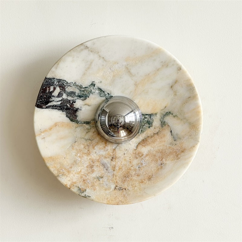 Zeno Modern Minimalist Round Chrome Marble Metal Wall Sconce - Lamp Copper