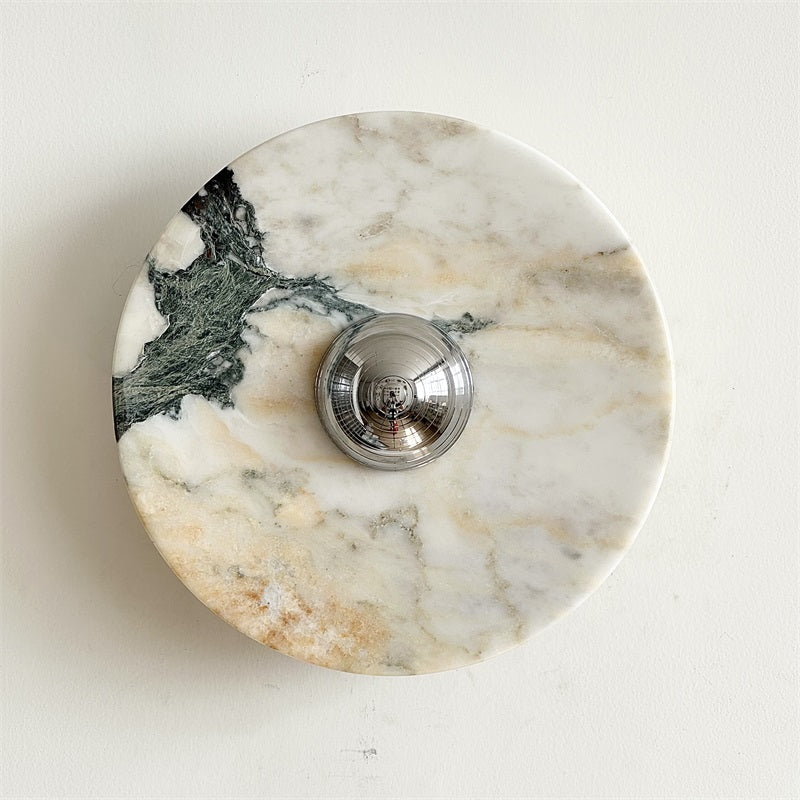 Zeno Modern Minimalist Round Chrome Marble Metal Wall Sconce - Lamp Copper