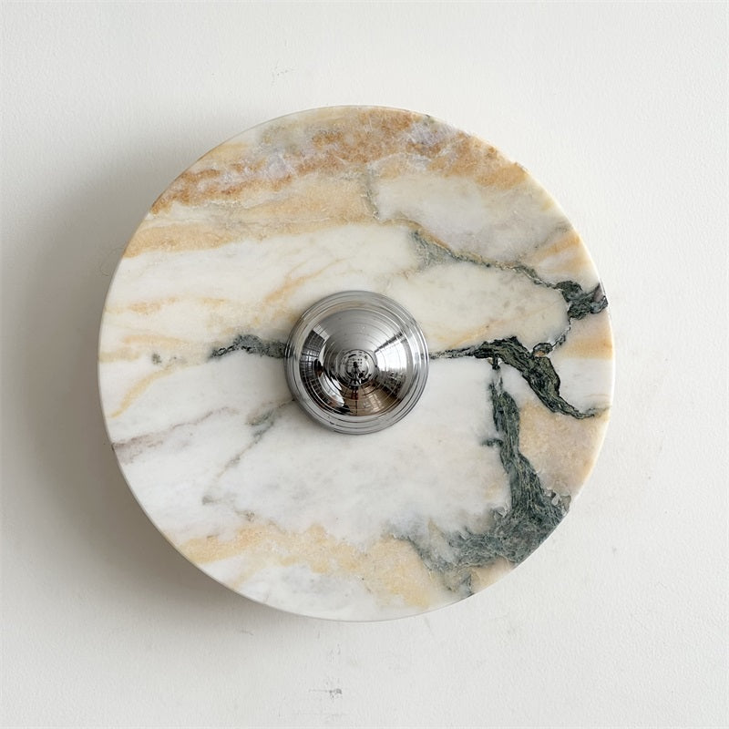 Zeno Modern Minimalist Round Chrome Marble Metal Wall Sconce - Lamp Copper