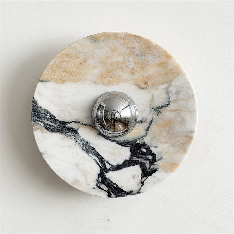 Zeno Modern Minimalist Round Chrome Marble Metal Wall Sconce - Lamp Copper