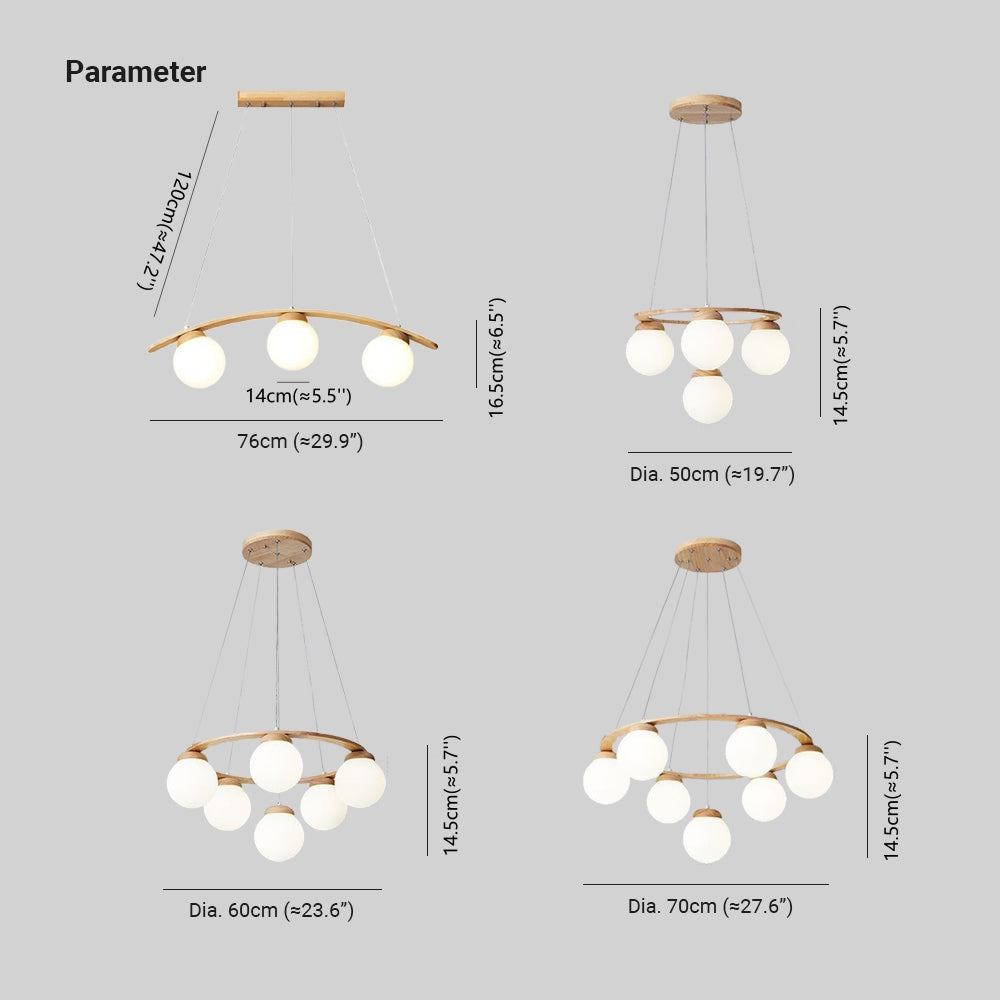 Valentina LED Suspension Bois Verre Blanc Salon/Chambre À Coucher