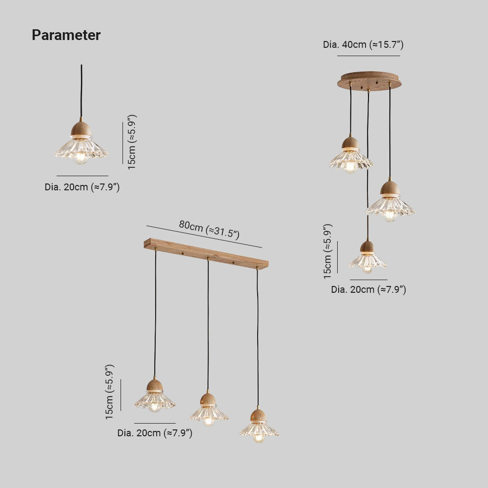 Valentina Rétro LED Suspension Bois Verre Salon/Chambre À Coucher