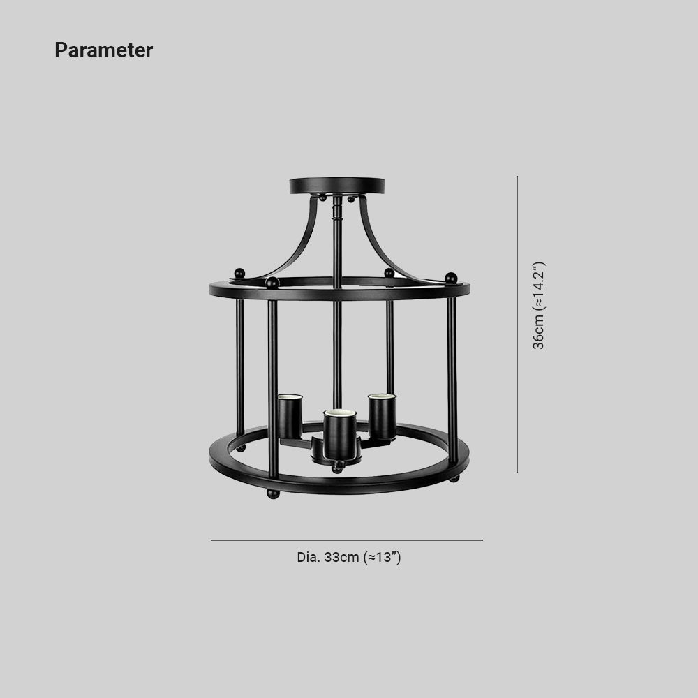 Silva Plafonnier Lanterne Industriel, Métal/Verre, Noir, Salon