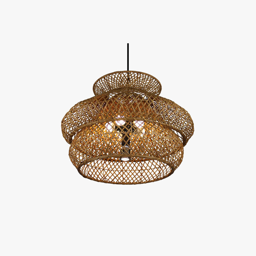 Ritta Vintage LED Suspension Marron Rotin Salon Chambre à coucher
