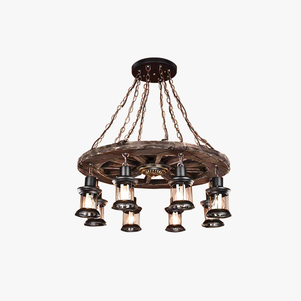 Epoch Ronde Vintage LED Lustre Bois/Métal/Verre Salon Cuisine
