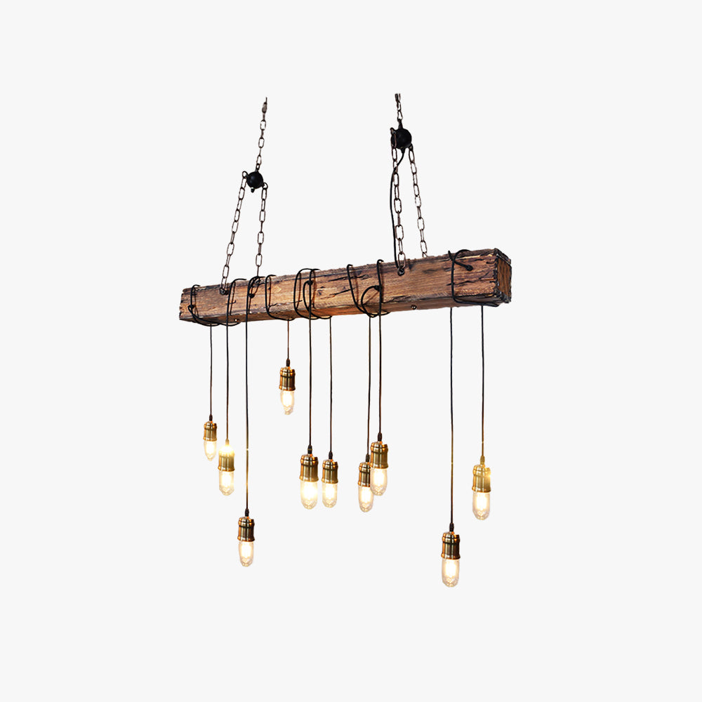 Epoch Industrie LED Suspension Linénaire Brun Bois Métal Verre Salle à Manger