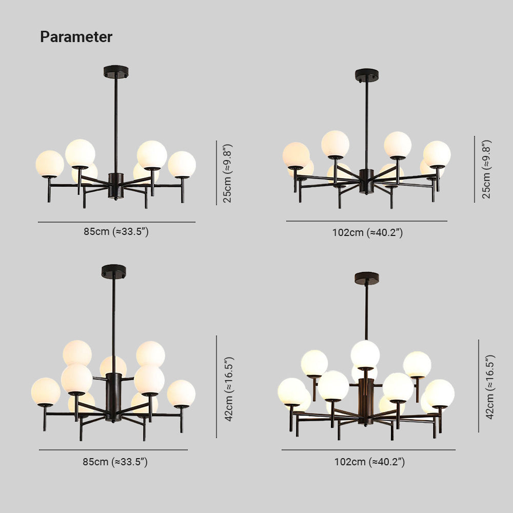 Valentina Bulle Moderne LED Lustre Noir/Doré Métal/Verre  Chambre à Coucher