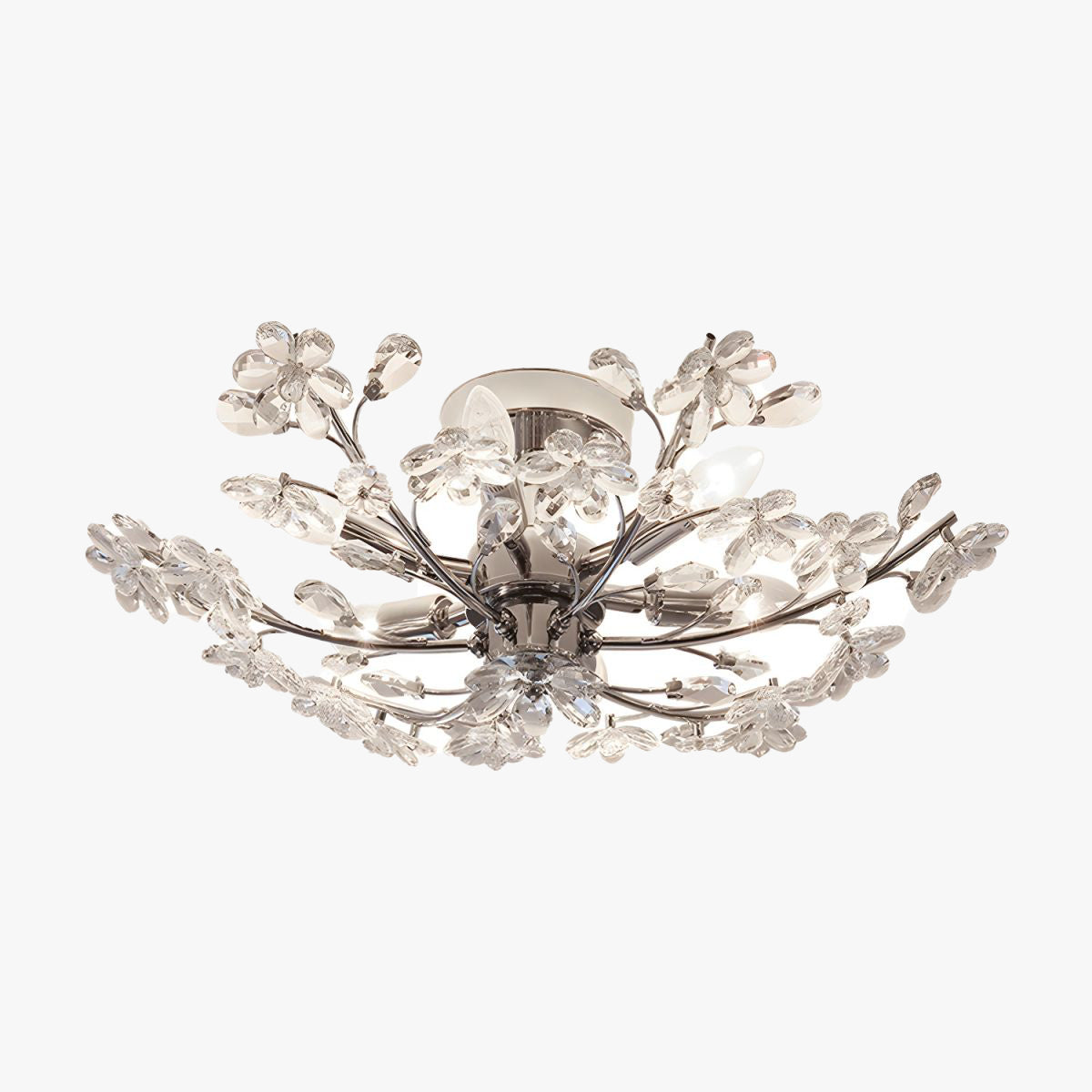 Olivia Plafonnier Moderne à Fleurs en Cristal, Verre/Métal, Chrome, Salon/Chambre à Coucher