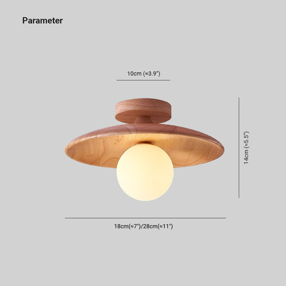 Arisha Plafonnier Bol Moderne, Bois/Verre, Bois/Noyer, Salon