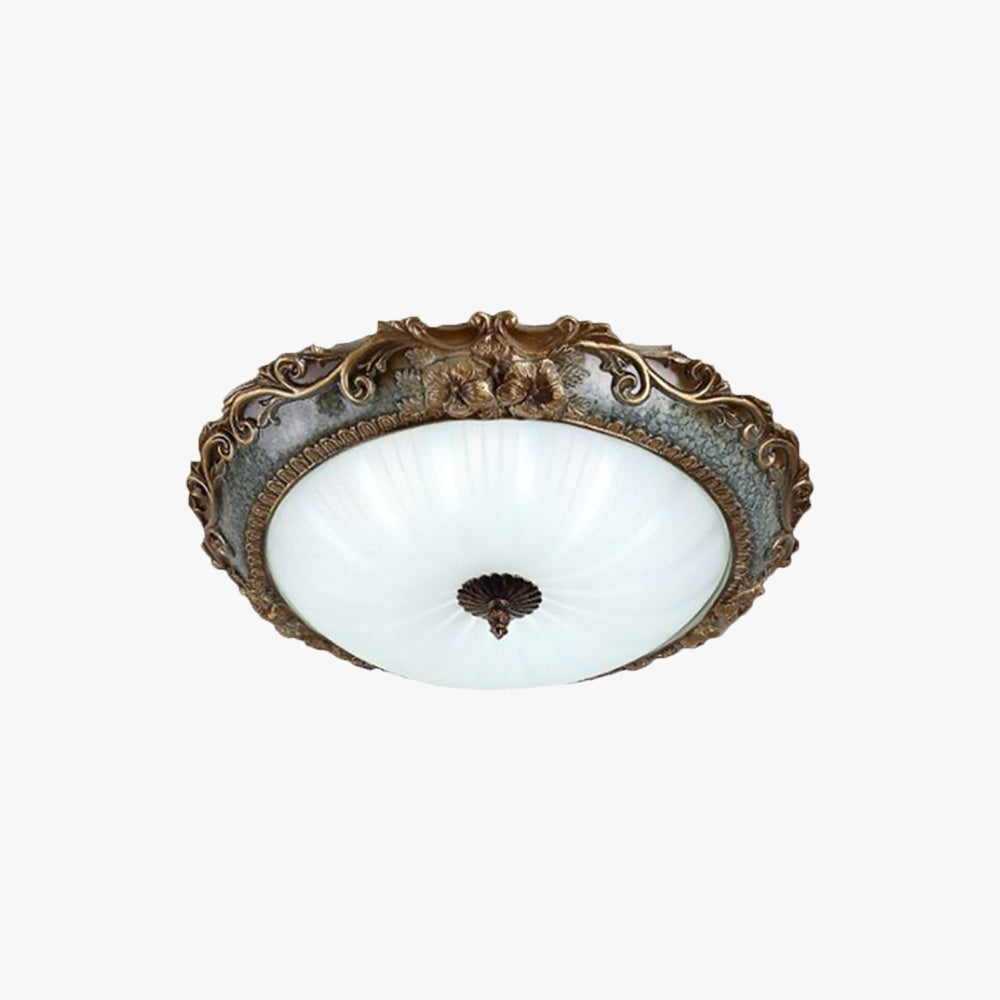 Tiffany Plafonnier Dôme Vintage, Résine/Métal, Laiton, Salon