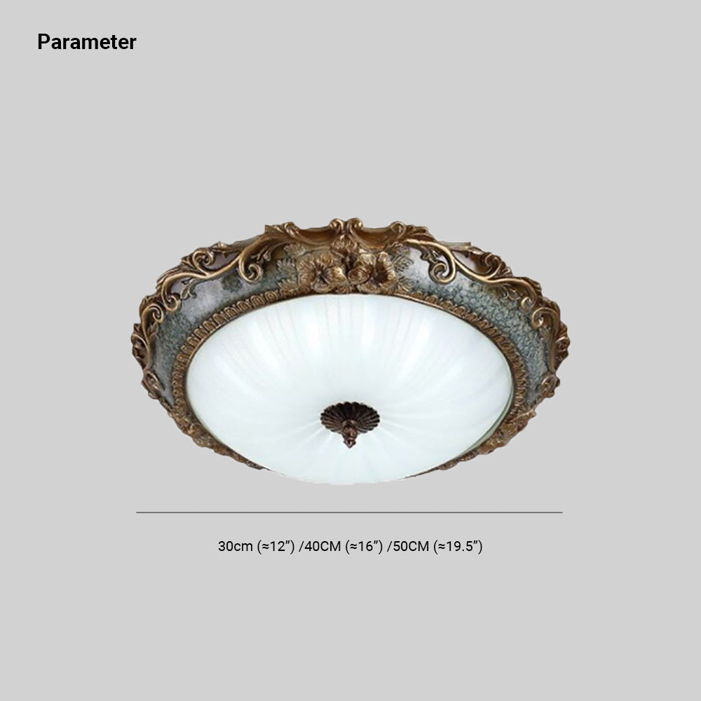 Tiffany Plafonnier Dôme Vintage, Résine/Métal, Laiton, Salon