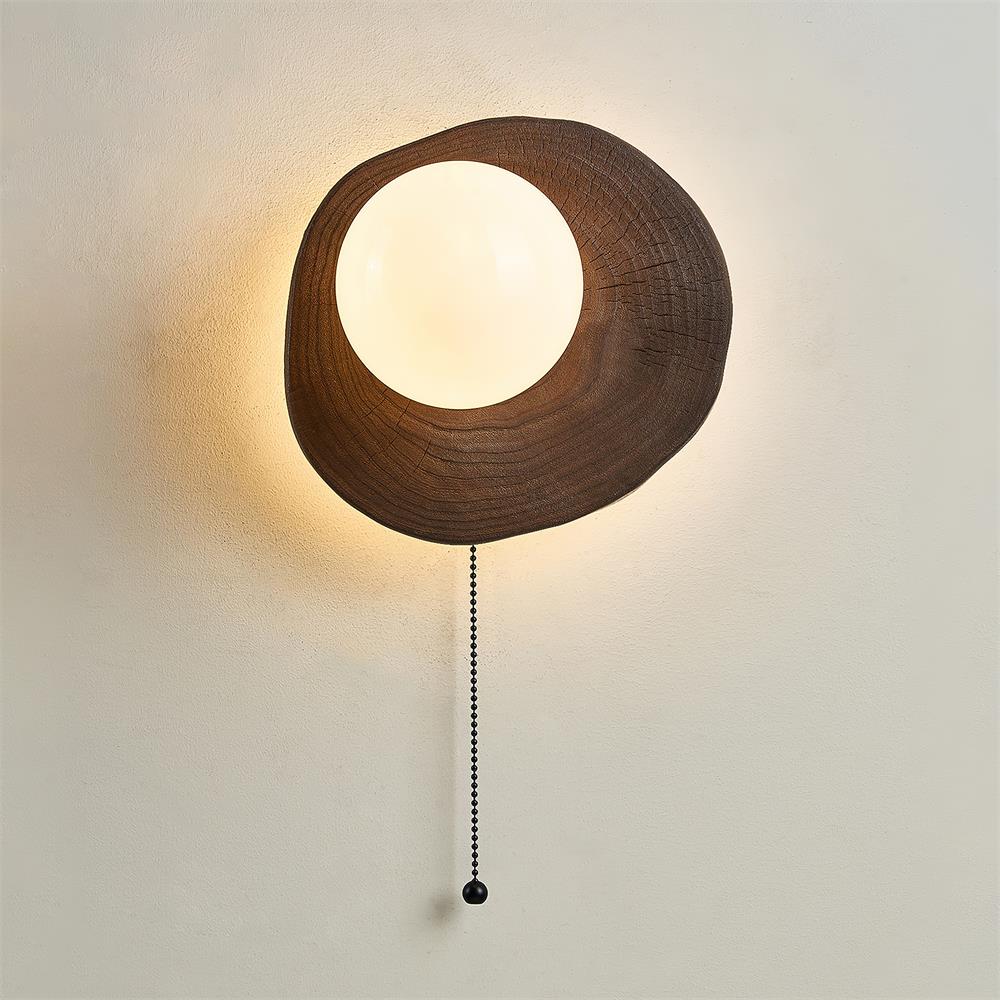 Bacia Wall Lamp Wood Sculpted Ring & Glass Sphere - Letslighting