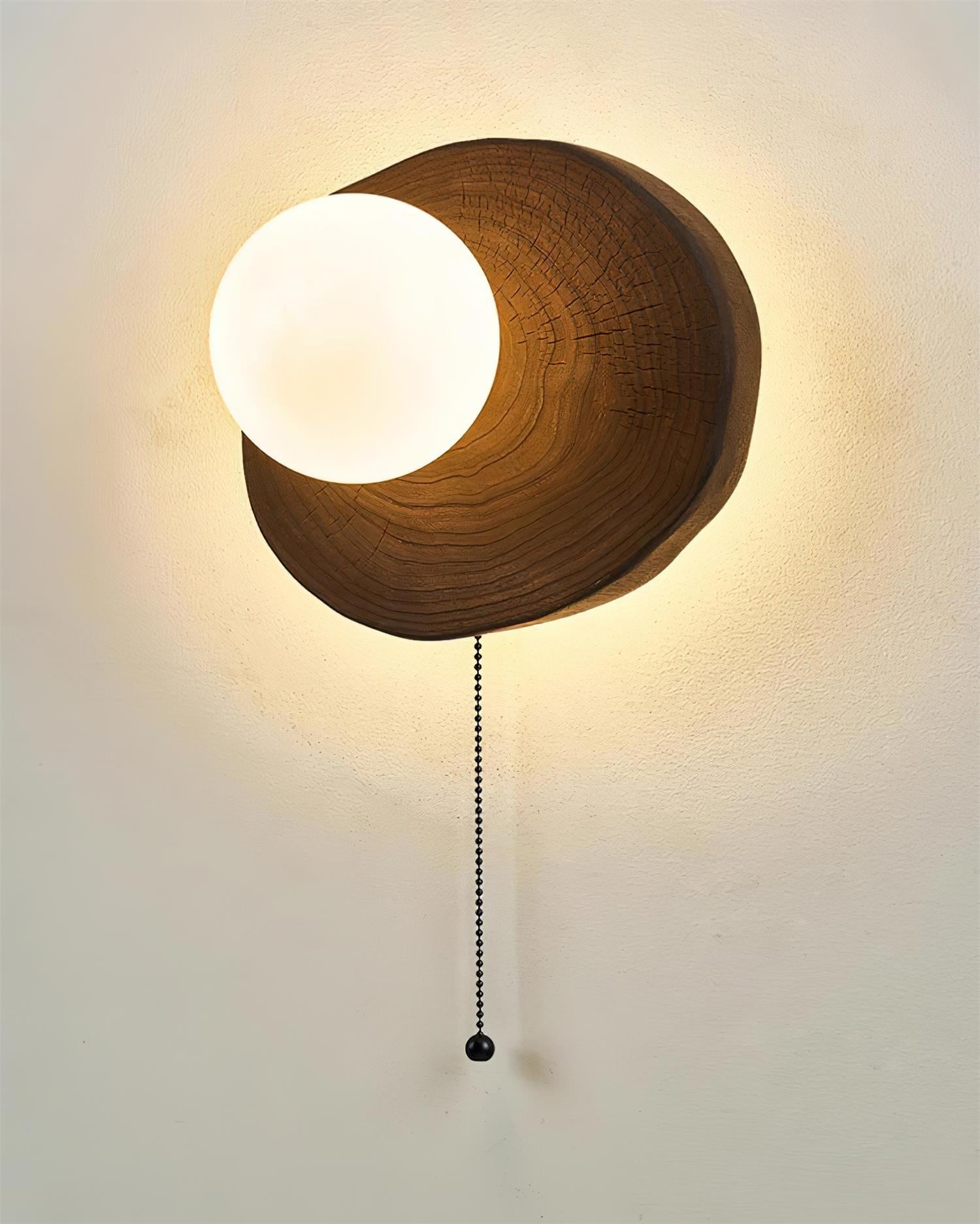 Bacia Wall Lamp Wood Sculpted Ring & Glass Sphere - Letslighting