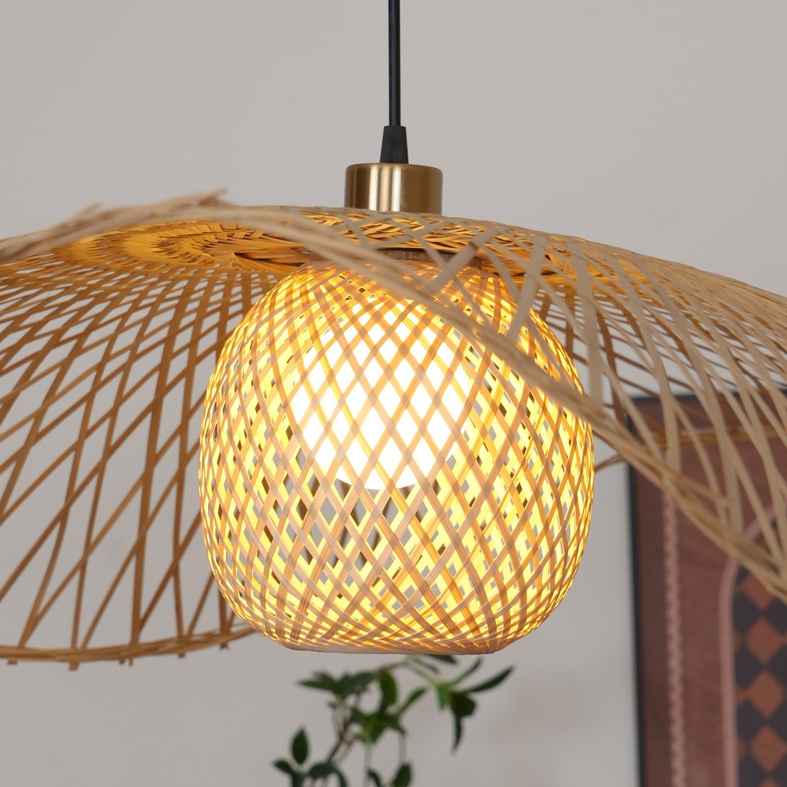 Pendant Lamp Bamboo Lotus Leaf Shape Open Weave Natural - Letslighting