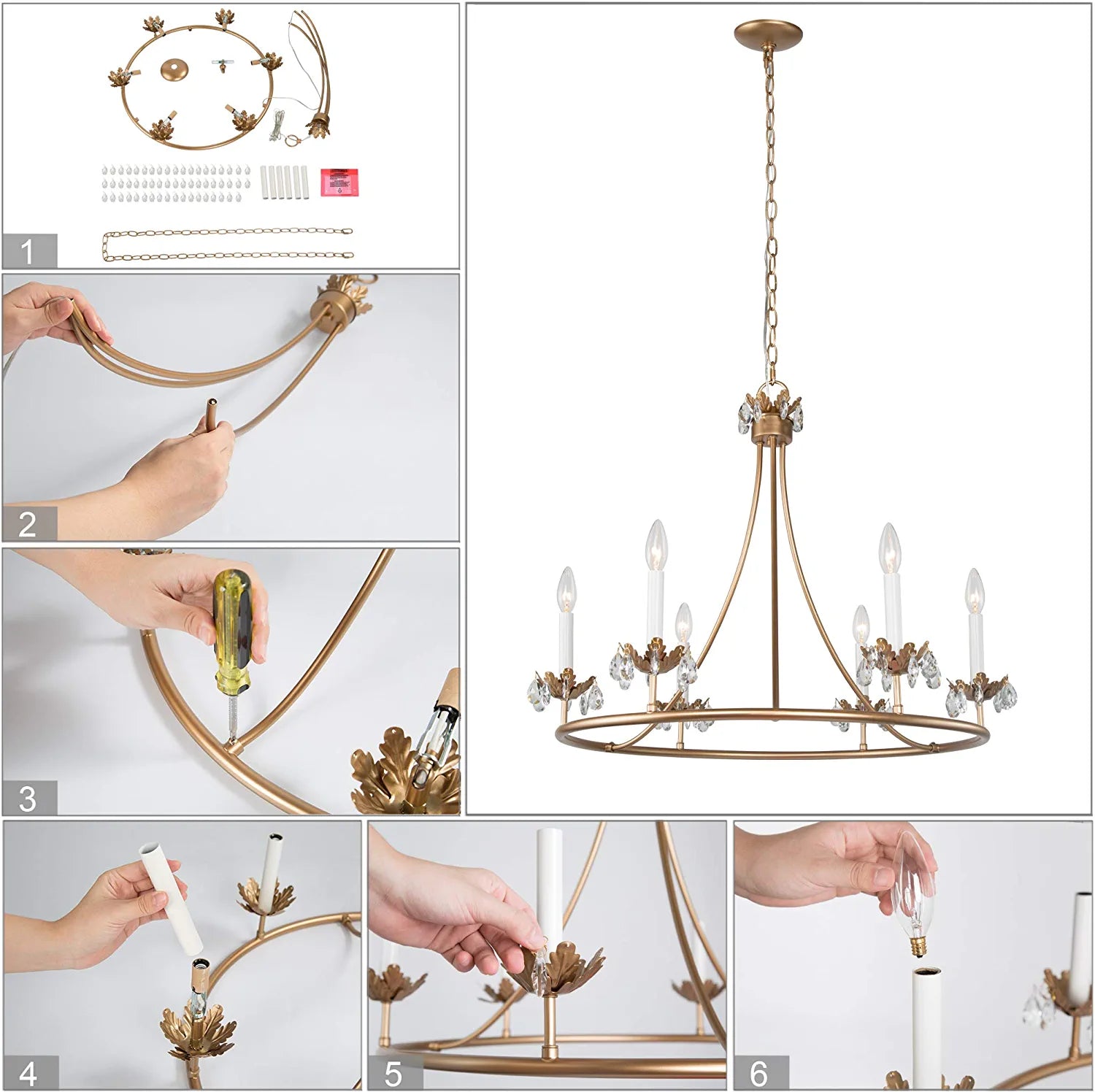 Yrvuvyh Vintage Industrial Luxury Brass Crystal Chandelier - Lamp Copper