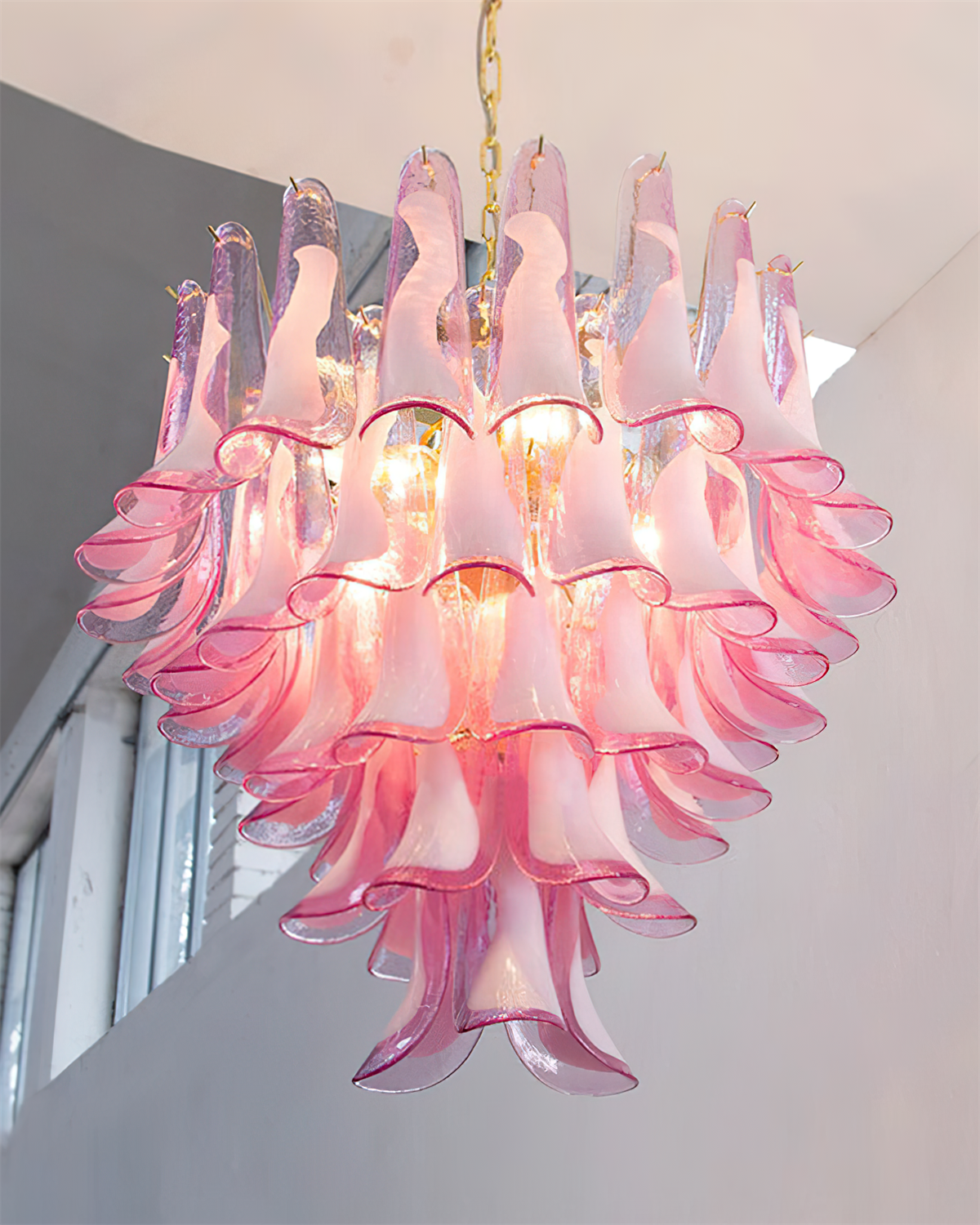 Barovier Chandelier Pink Glass Petal Cascade - Letslighting