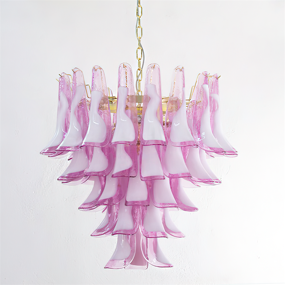 Barovier Chandelier Pink Glass Petal Cascade - Letslighting