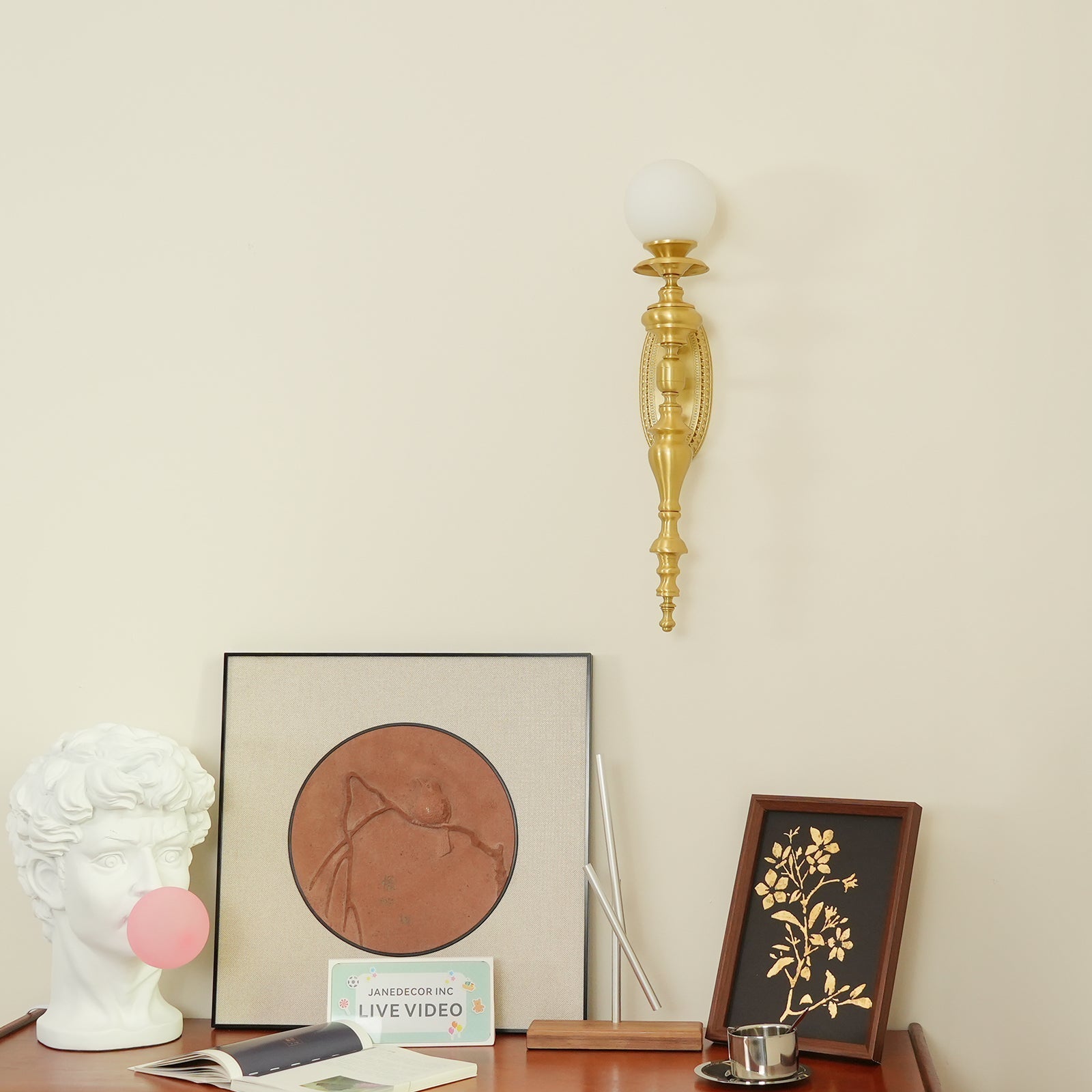 Wall Lamp Sculpted Brass Body Globe Shade Classic Elegant Statement - Letslighting