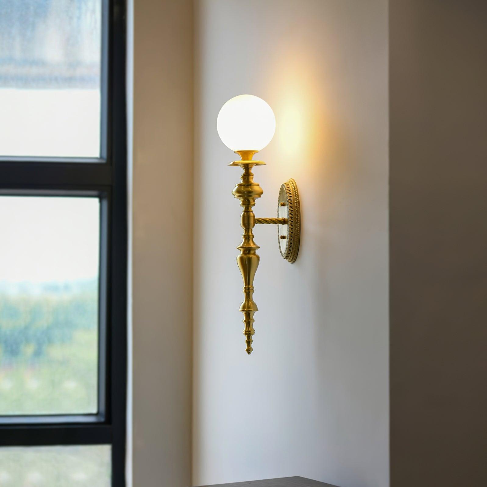 Wall Lamp Sculpted Brass Body Globe Shade Classic Elegant Statement - Letslighting