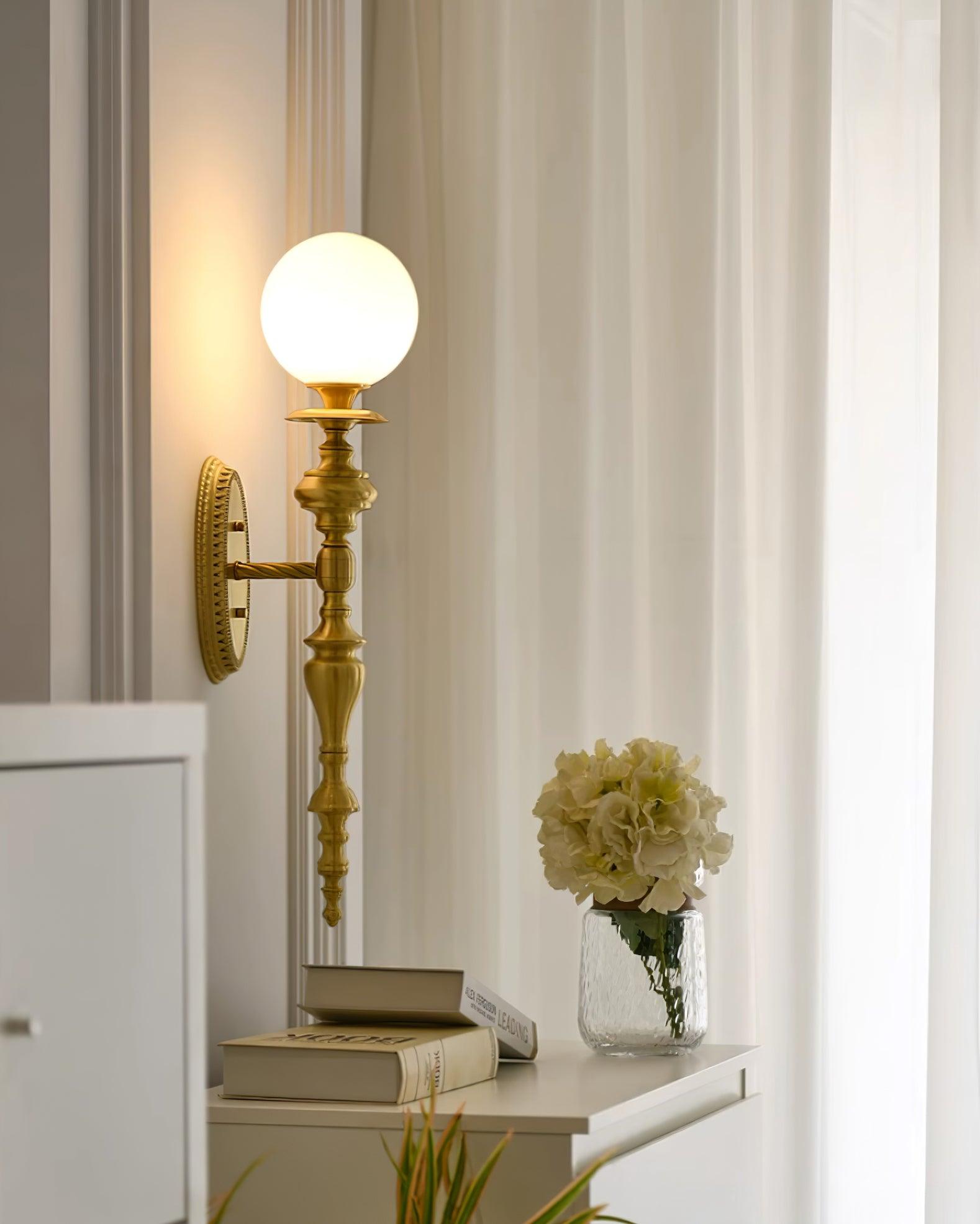 Wall Lamp Sculpted Brass Body Globe Shade Classic Elegant Statement - Letslighting