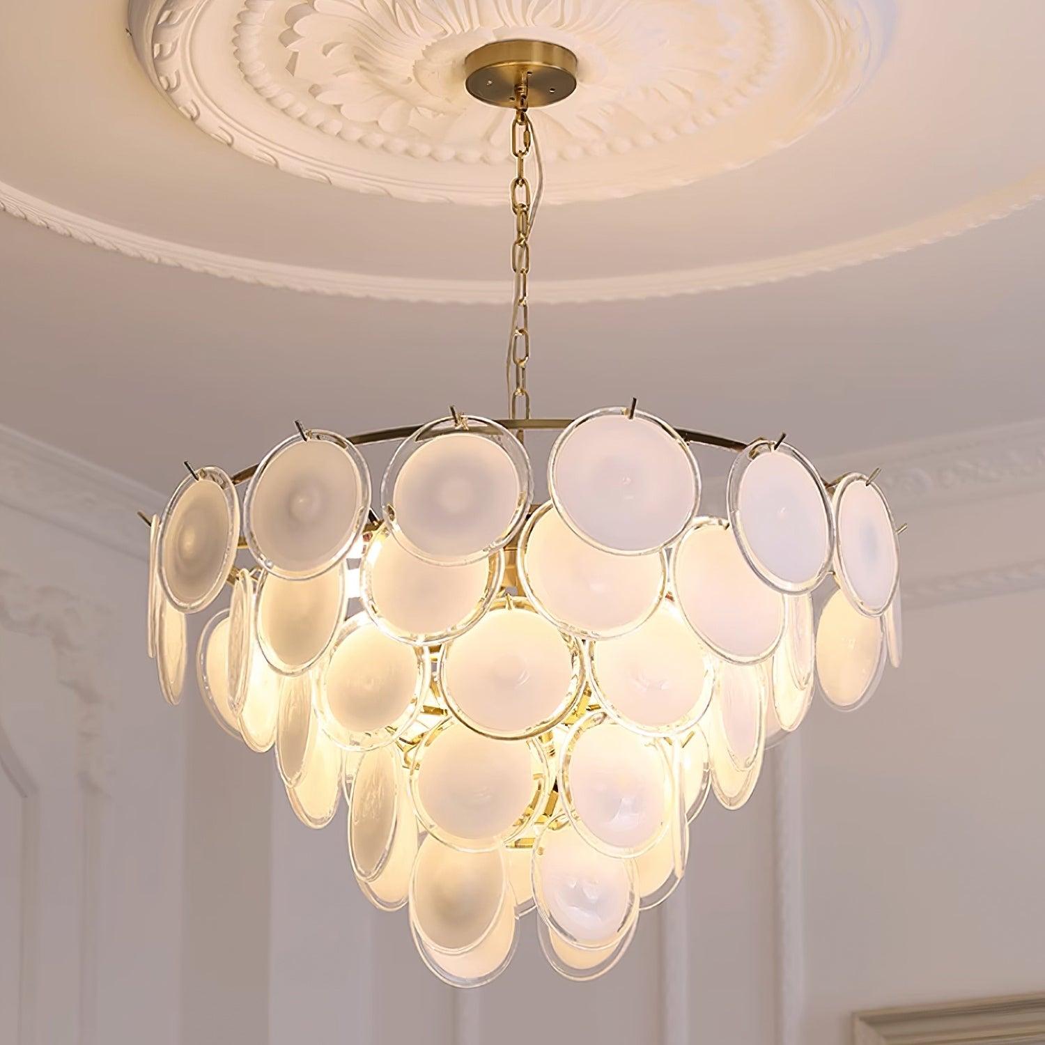 Esona Cascading Frosted Glass Discs Chandelier - Letslighting