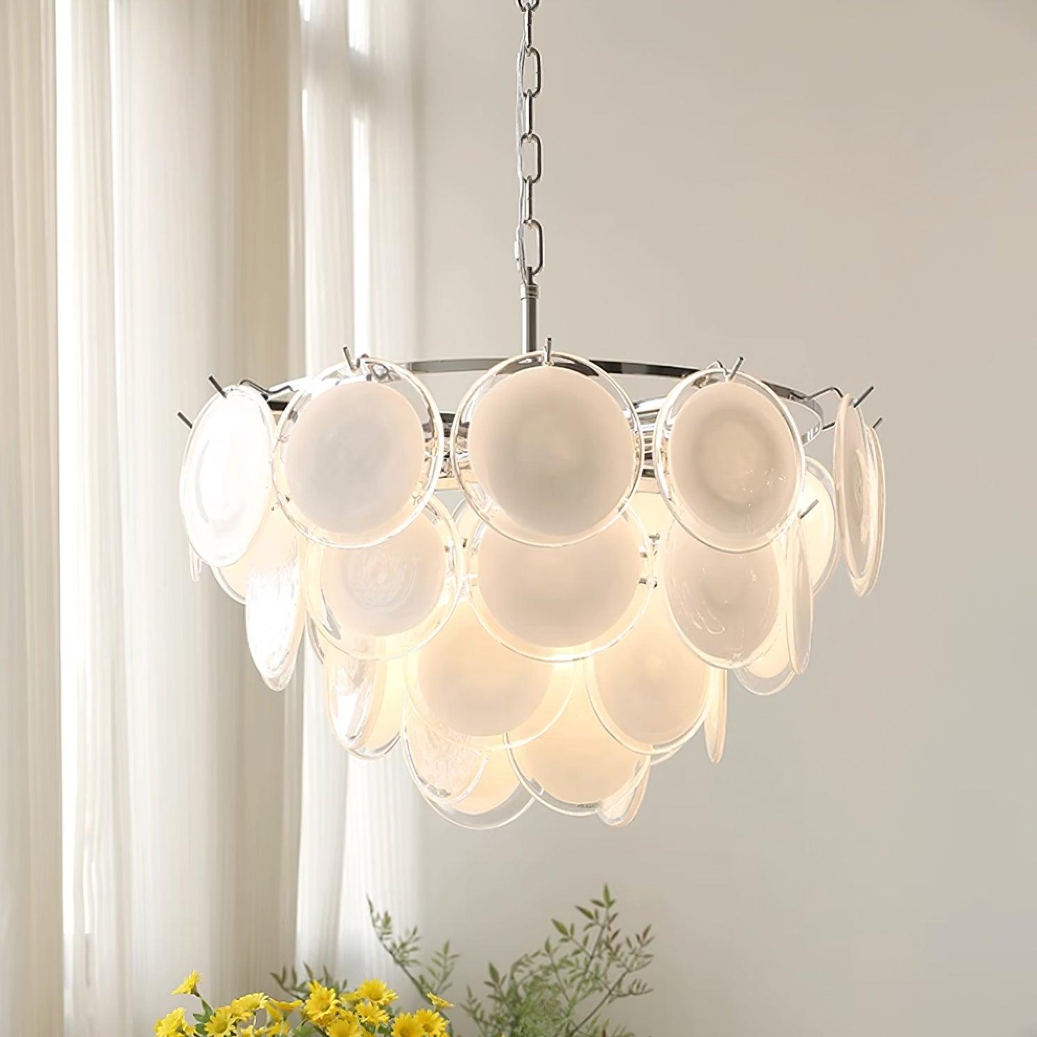 Esona Cascading Frosted Glass Discs Chandelier - Letslighting