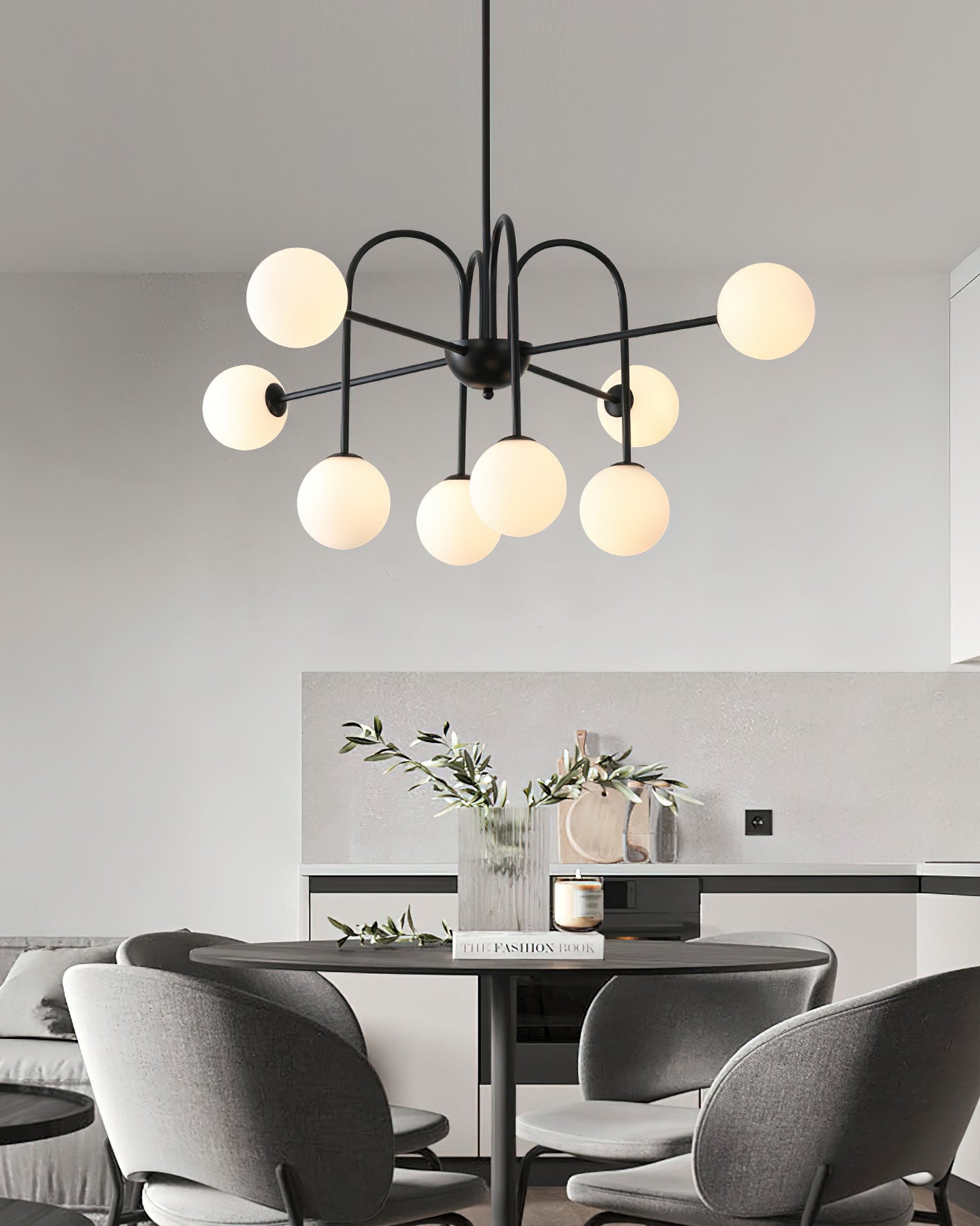 Chandelier Black Arches Glass Globes Minimalist - Letslighting
