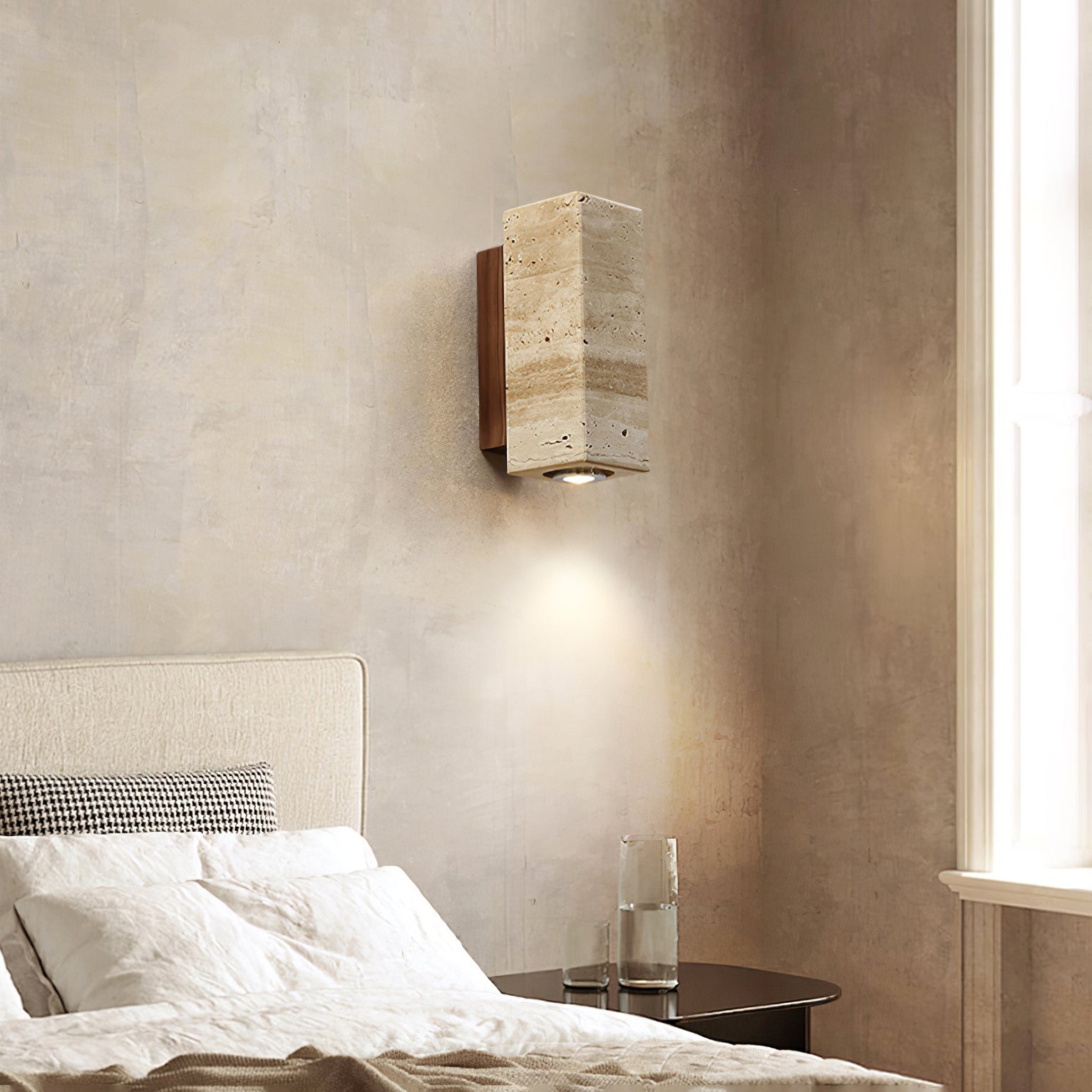 Celore Cylinder-Wood Travertine Wall Light - Letslighting