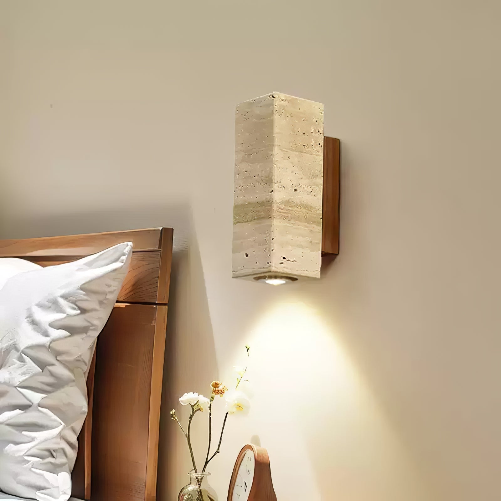 Celore Cylinder-Wood Travertine Wall Light - Letslighting
