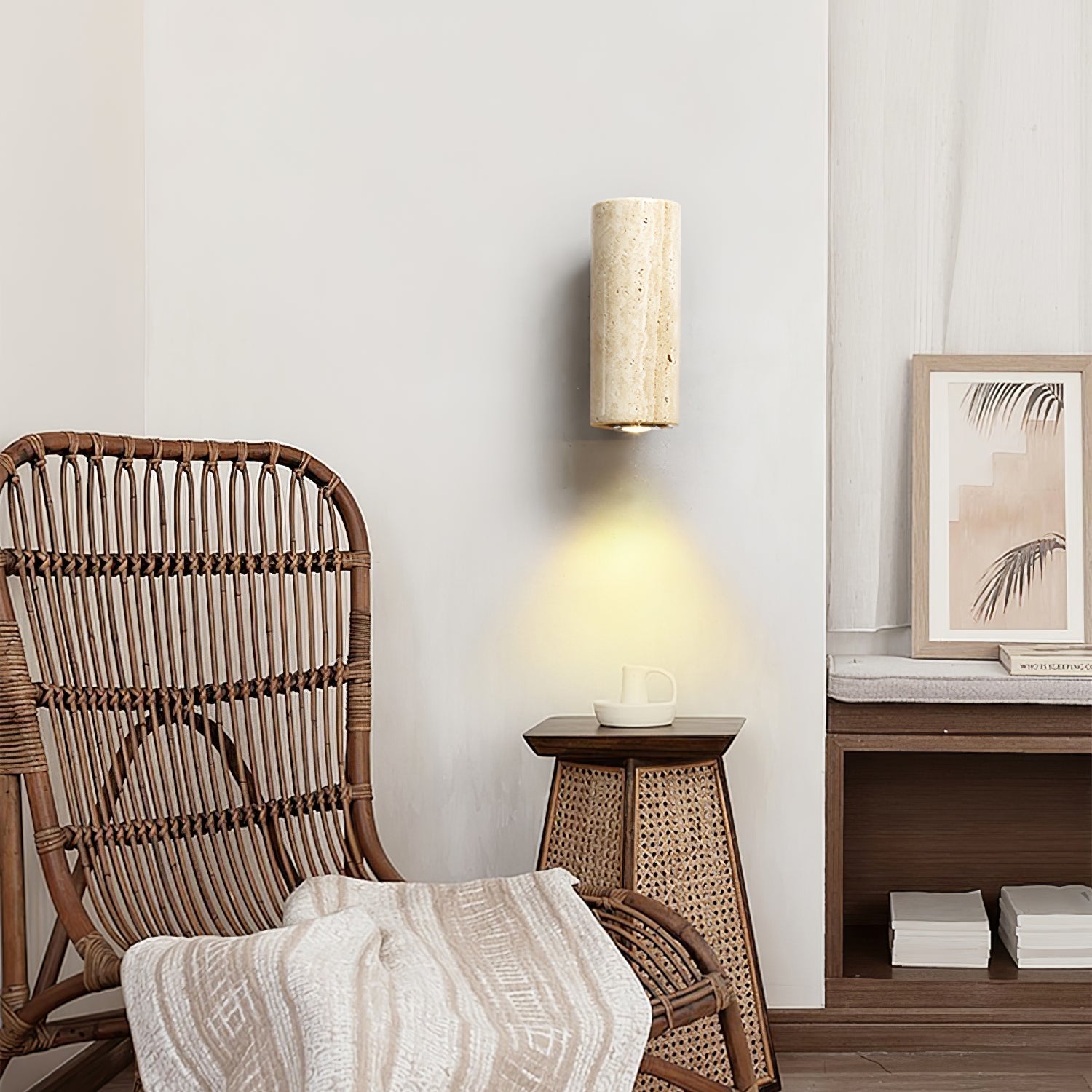 Celore Cylinder-Wood Travertine Wall Light - Letslighting