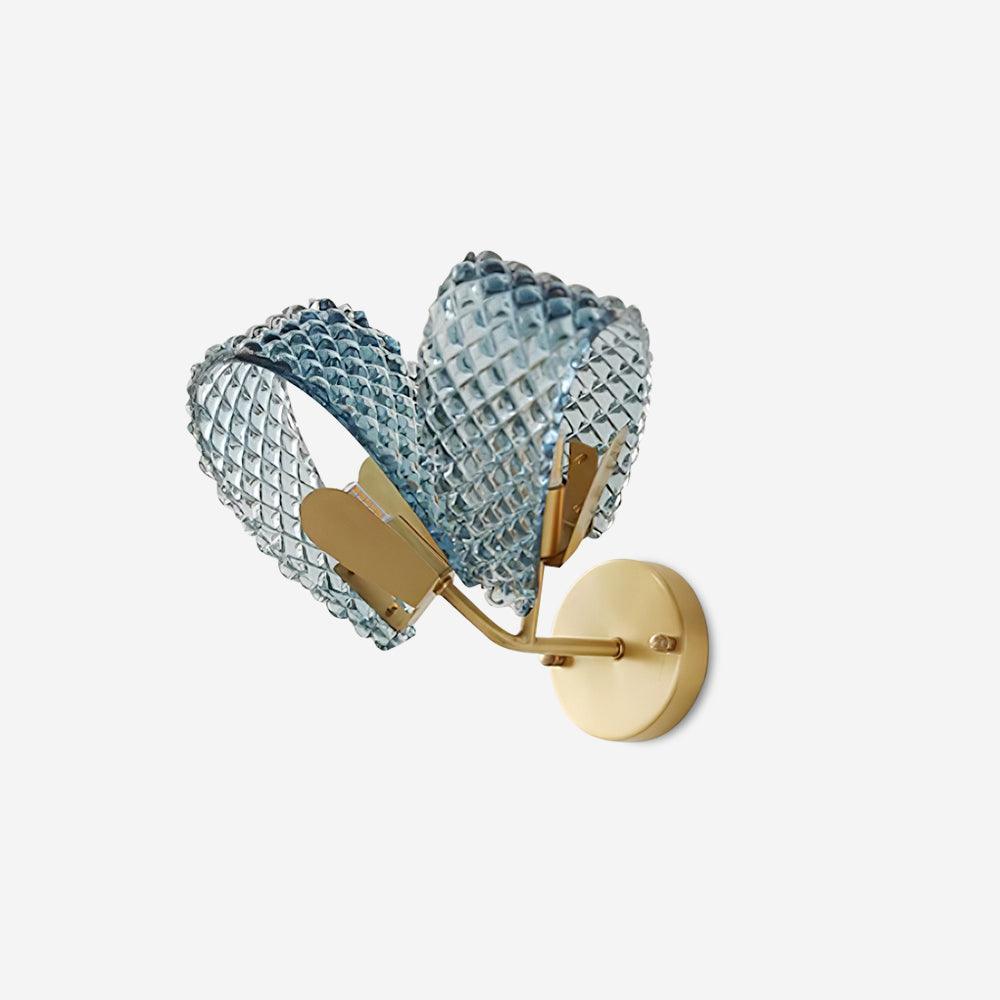 Wall Lamp Blue Ribbed Glass Ribbons Brass Arm Art Chic Glam - Letslighting