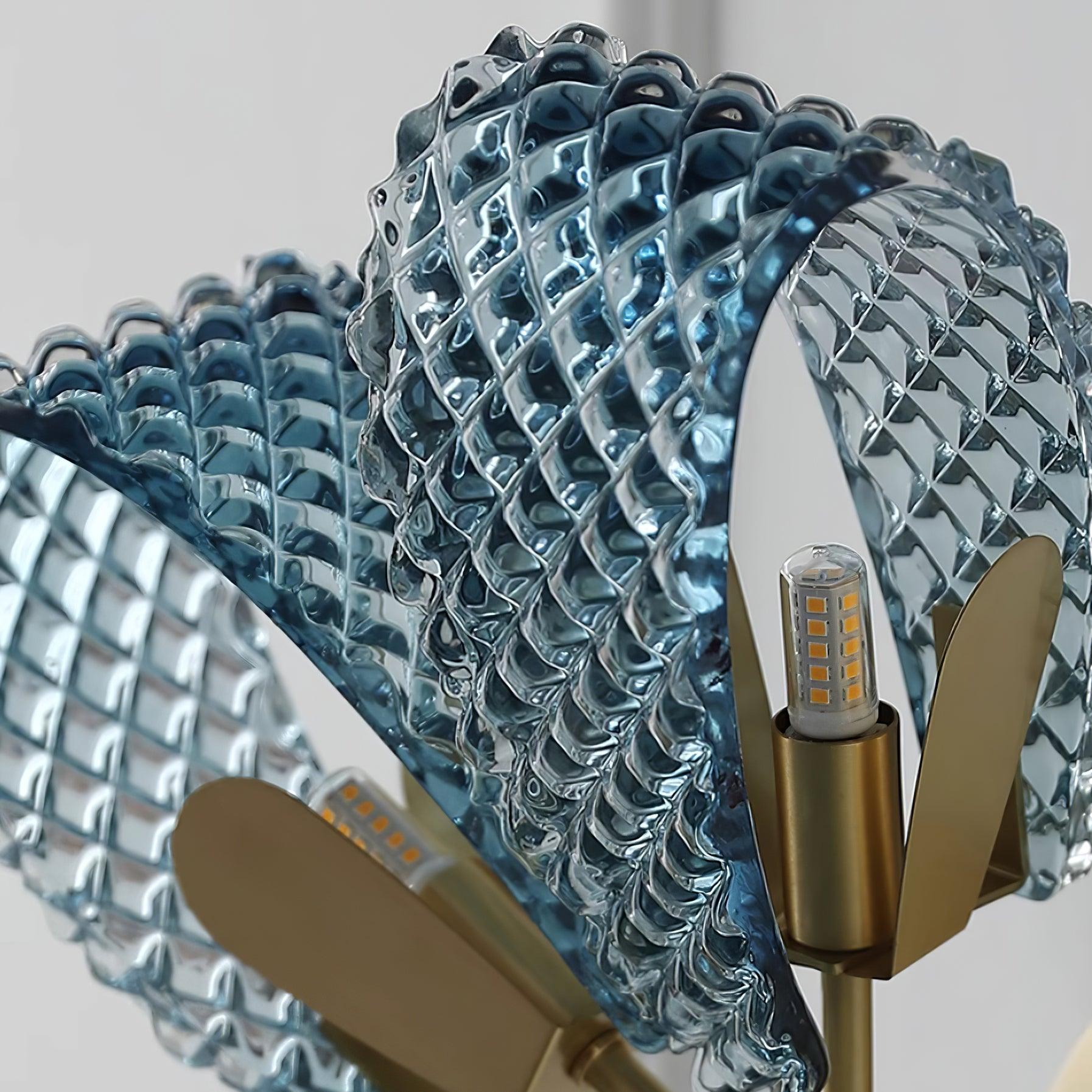 Wall Lamp Blue Ribbed Glass Ribbons Brass Arm Art Chic Glam - Letslighting