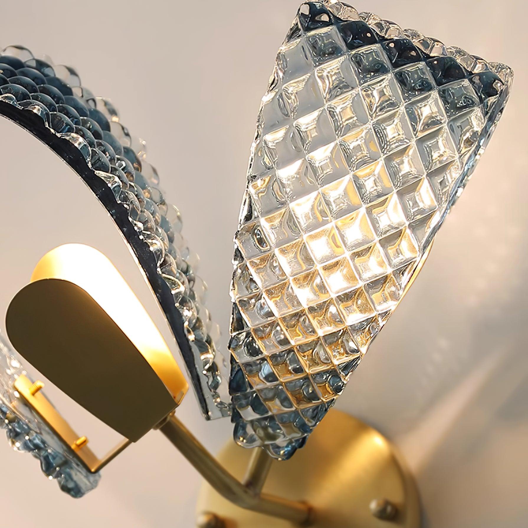 Wall Lamp Blue Ribbed Glass Ribbons Brass Arm Art Chic Glam - Letslighting
