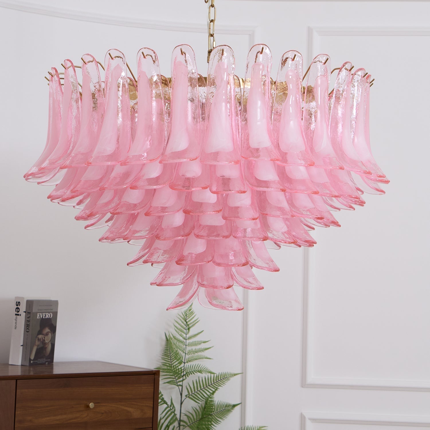 Aurora Chandelier Blush Pink Murano Glass Petals Elegant - Letslighting