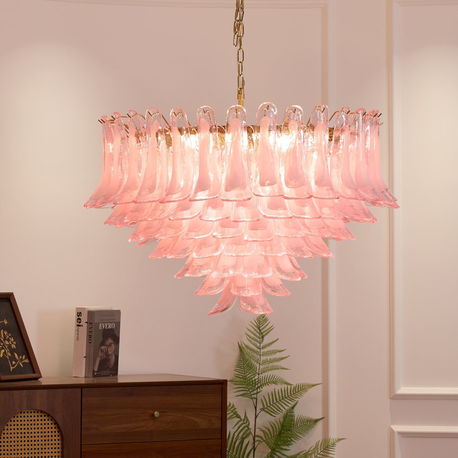 Aurora Chandelier Blush Pink Murano Glass Petals Elegant - Letslighting