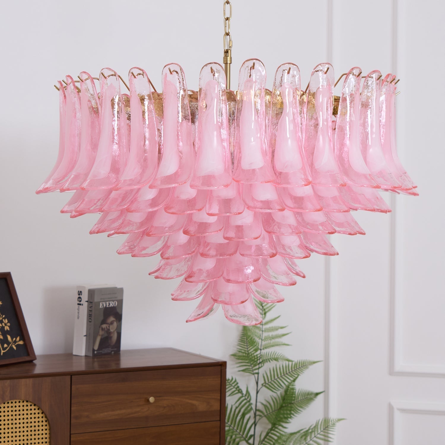 Aurora Chandelier Blush Pink Murano Glass Petals Elegant - Letslighting